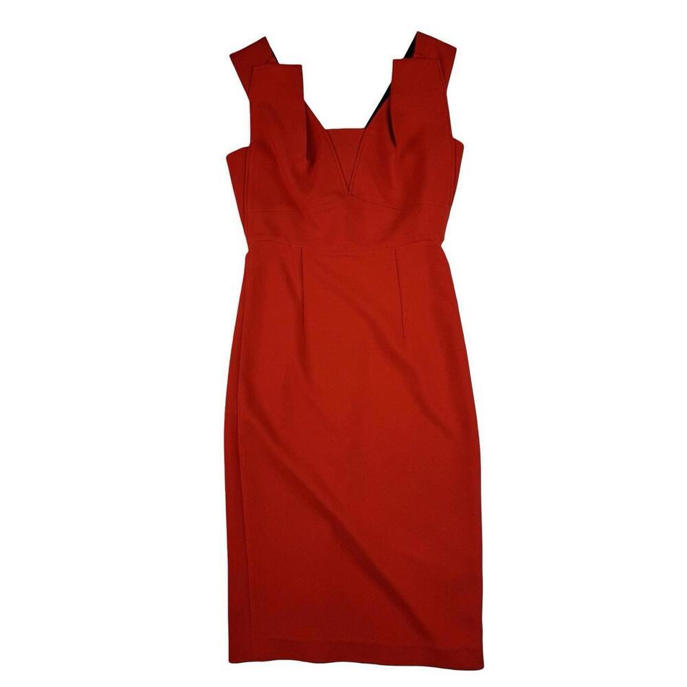 Roland Mouret Coleby Crepe Pleated V-Neck Fitted Sheath Dress Red Size US 4